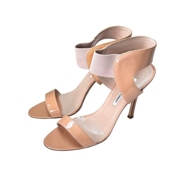 NWT Manolo Blahnik Sandals Sz 10 Nude Patent Leather Stiletto Heel Minimalist - Picture 3 of 14